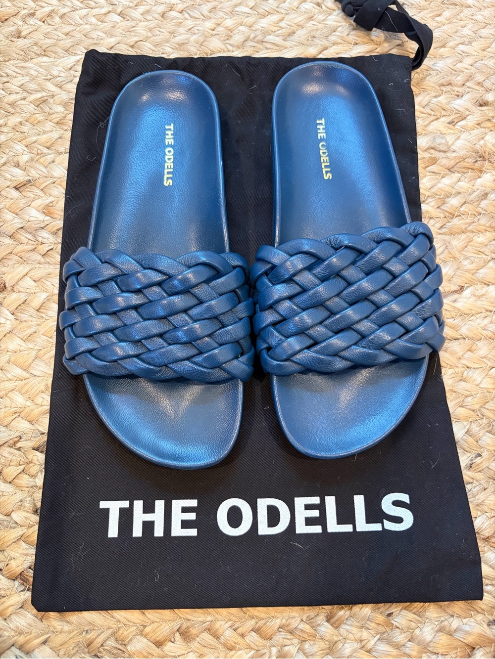 The Odells Braided Woven Navy Leather Slides | Size 8